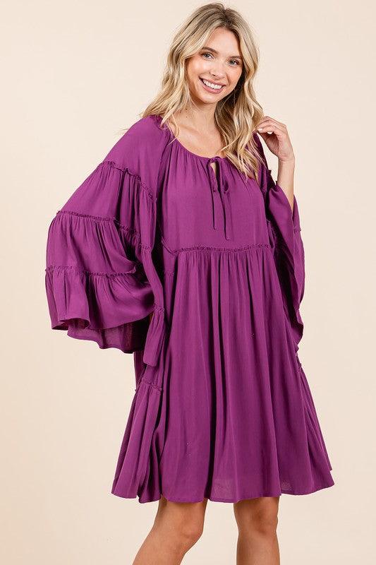 Mittoshop Frill Tie Neck Bell Sleeve Dress - Eclectage