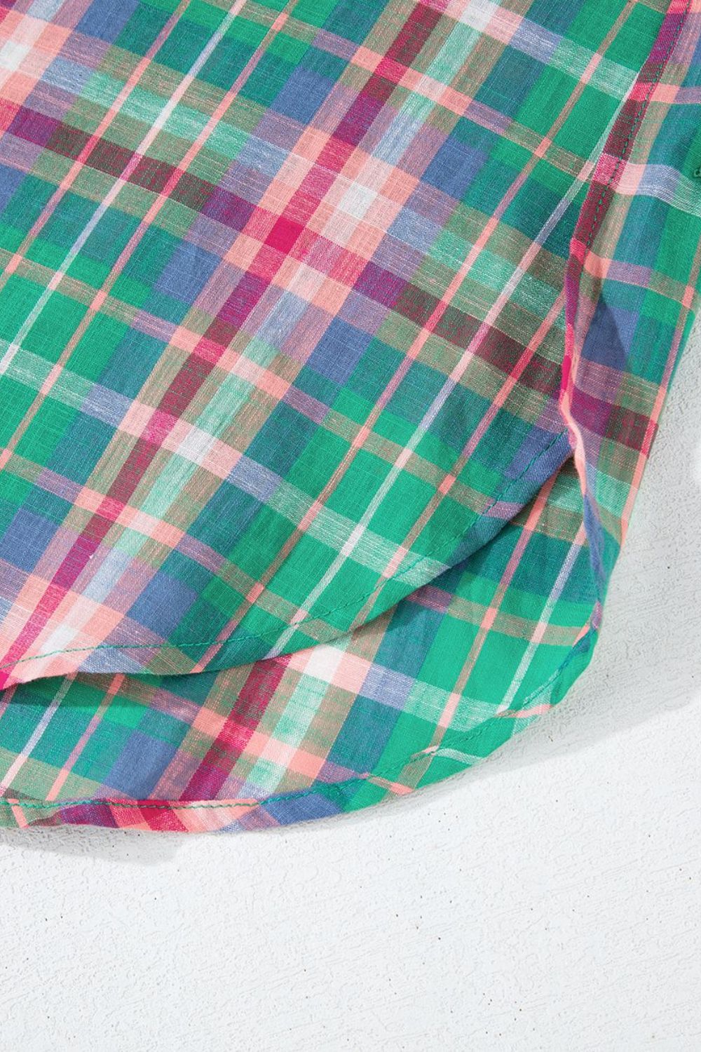 Plaid Collared Neck Three-Quarter Sleeve Shirt - Eclectage