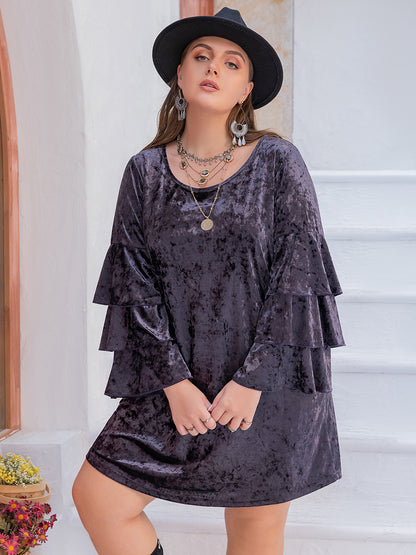 Plus Size Flounce Sleeve Mini Dress