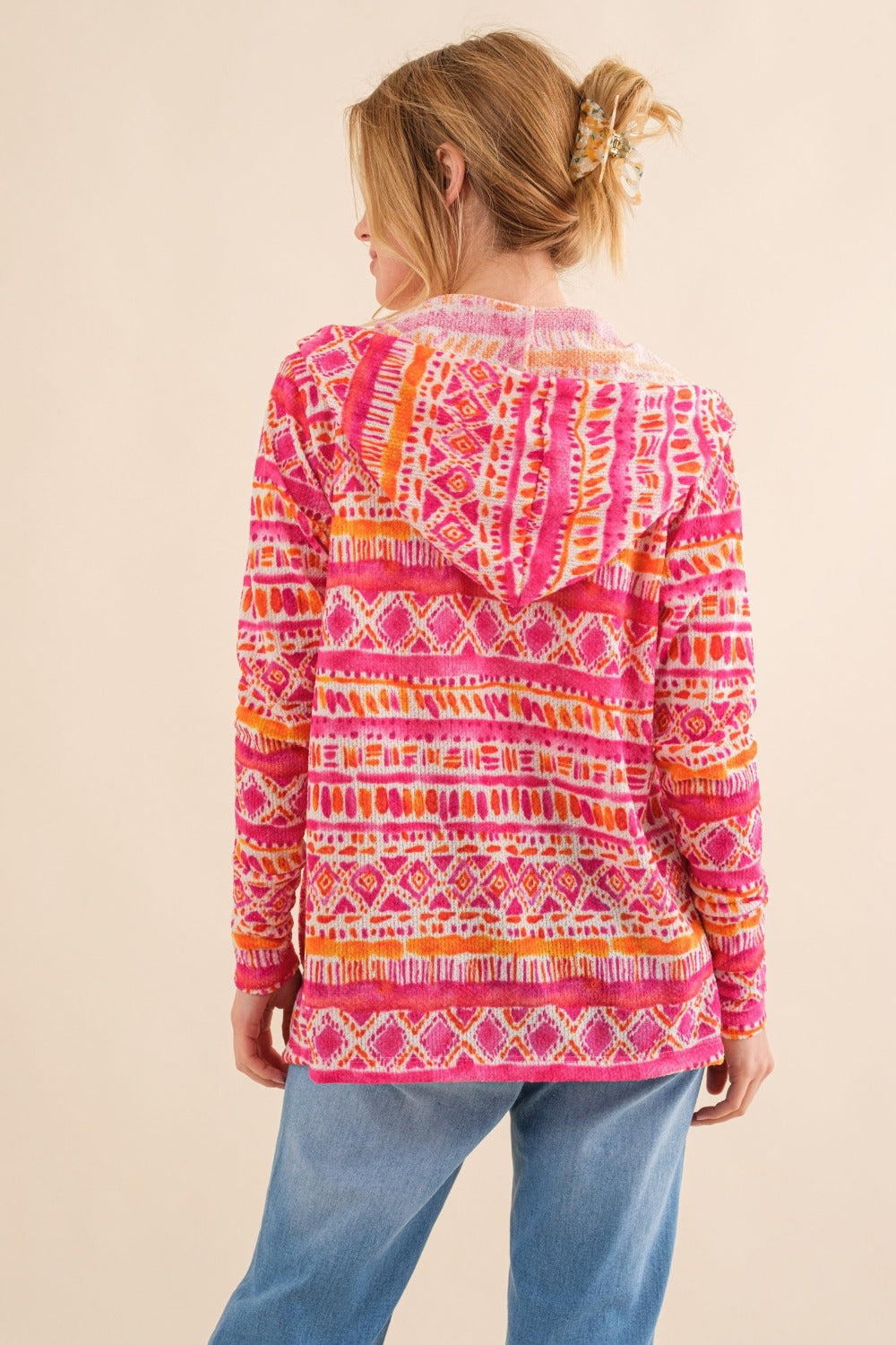 Coral Printed Thermal Hooded Cardigan - Eclectage