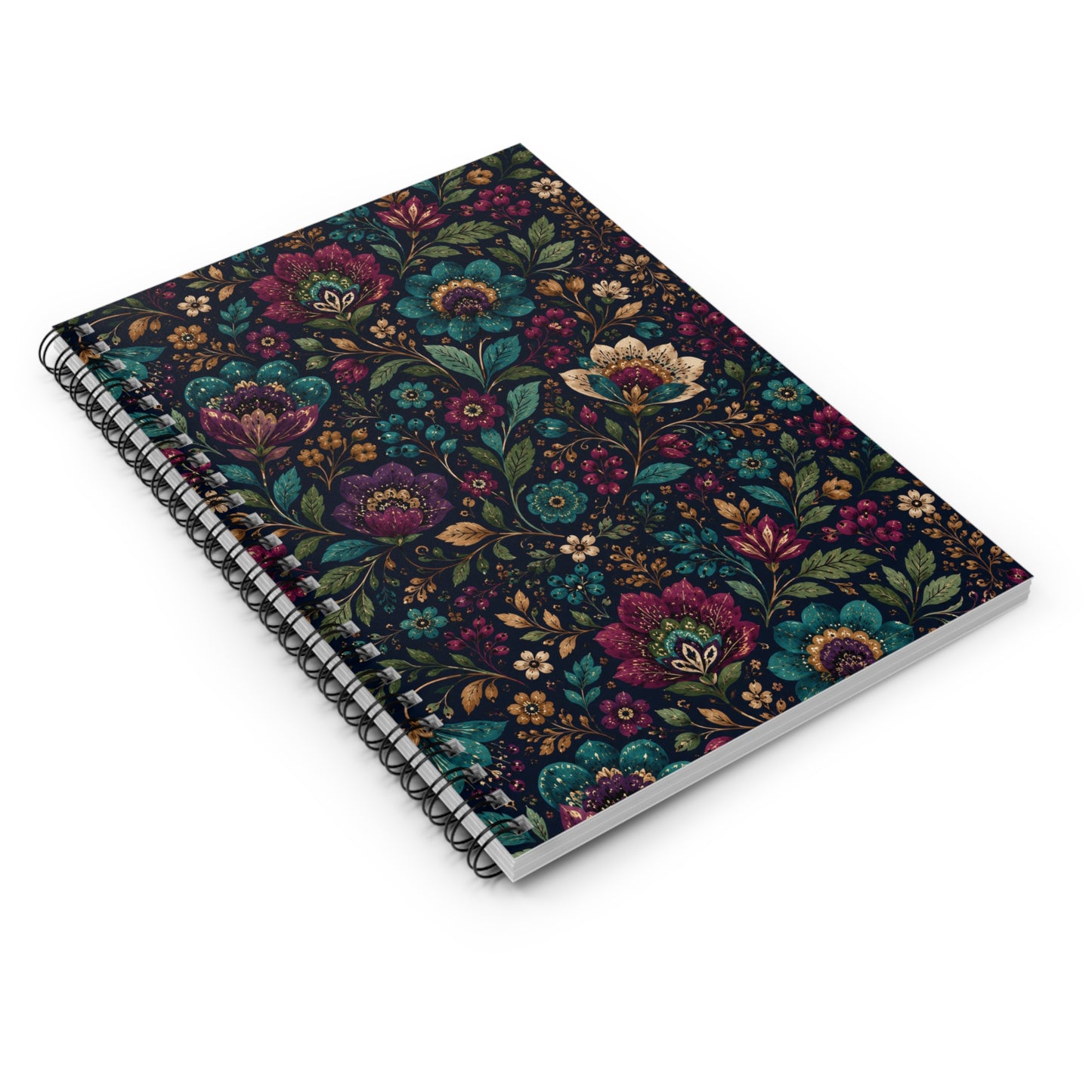 Dark Boho Floral Lined Spiral Notebook
