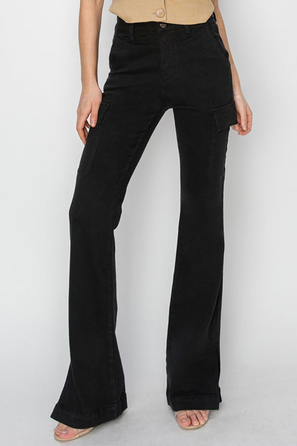 Black Side Slit Cargo Bootcut Jeans - Eclectage