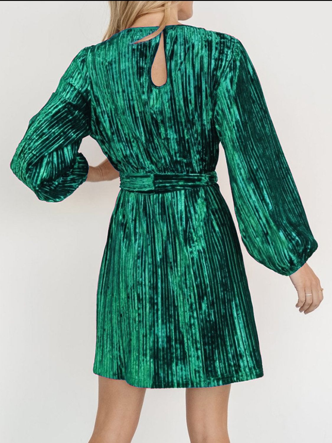 Velvet Tie Waist Long Sleeve Mini Dress