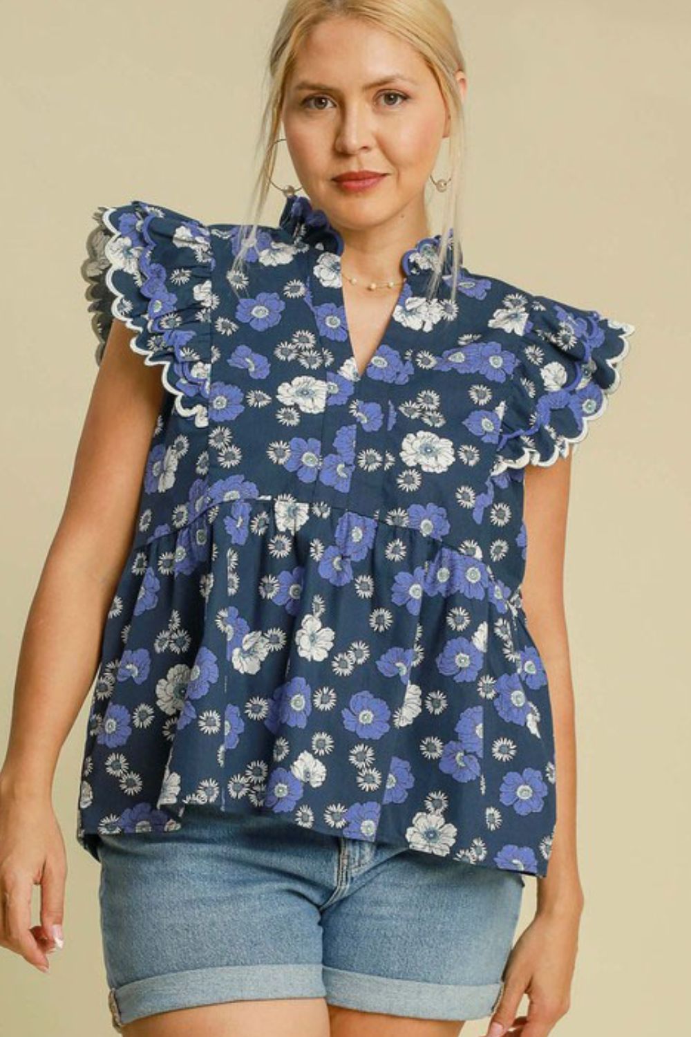 Umgee Full Size Floral Print Peplum Top Plus Size - Eclectage