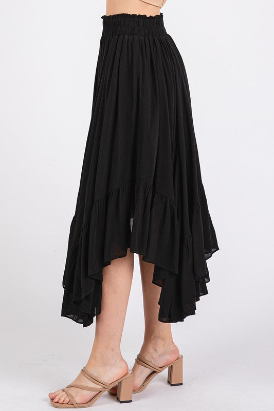 Black Handkerchief Hem Midi Skirt - Eclectage