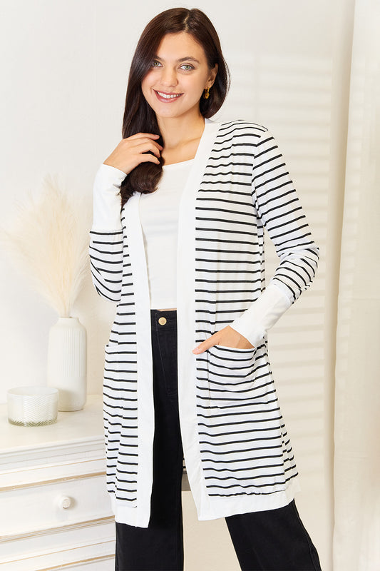 Striped Open Front Longline Cardigan - Eclectage