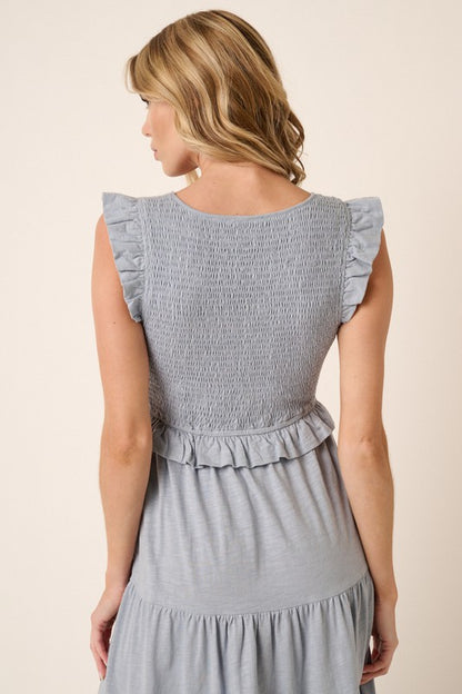 Dusty Blue Ruffled Midi Dress - Eclectage