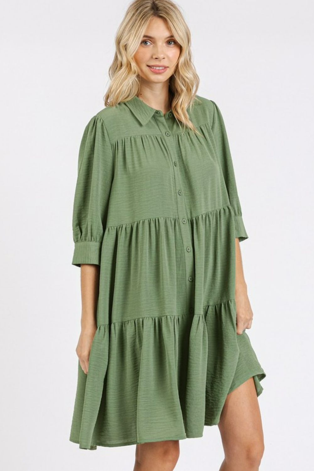 Sage Tiered Shirt Dress - Eclectage