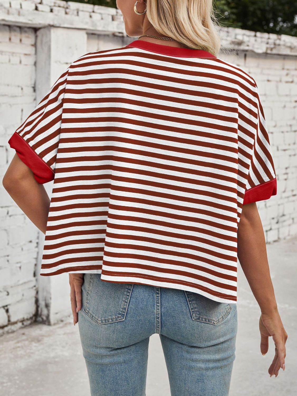 Lovelet Striped Round Neck Short Sleeve T-Shirt - Eclectage