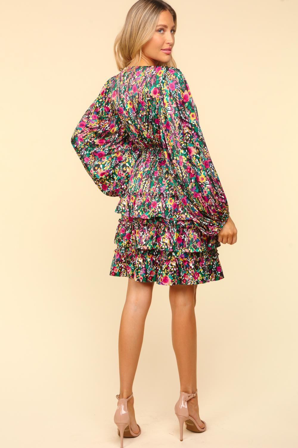 Floral Layered Satin Dress - Eclectage