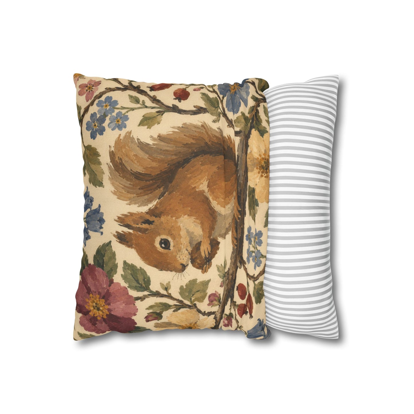 Floral Squirrel Pillow Cover