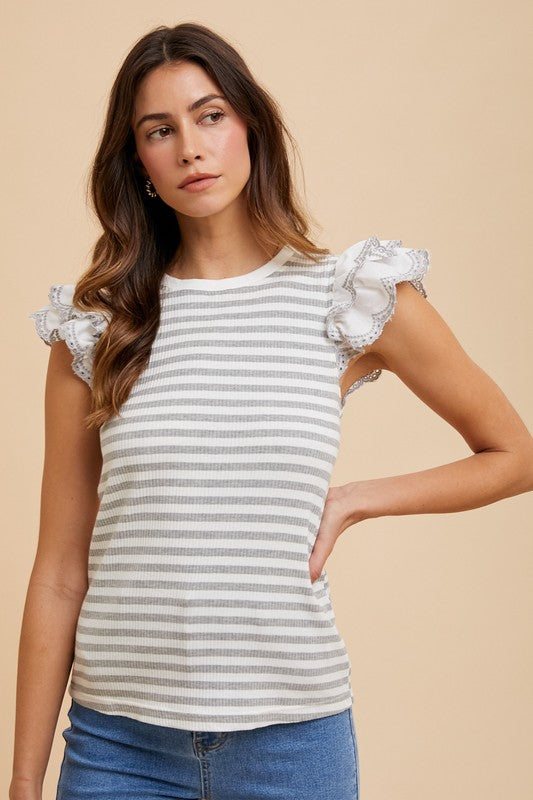 Light Gray Striped Cap Sleeve Top - Eclectage