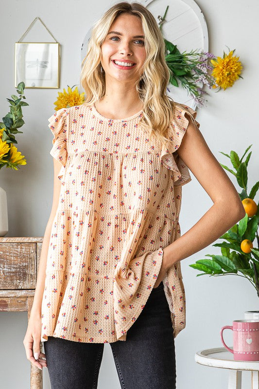 Ditsy Floral Print Tiered Top - Eclectage