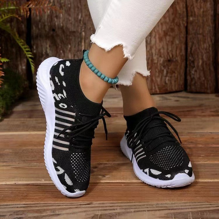 Leopard Mesh Lace Up Sneakers - Eclectage