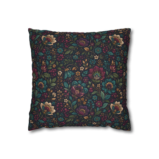 Dark Boho Jewel Tone Floral Pillowcase — Decorative Throw Pillow Cover