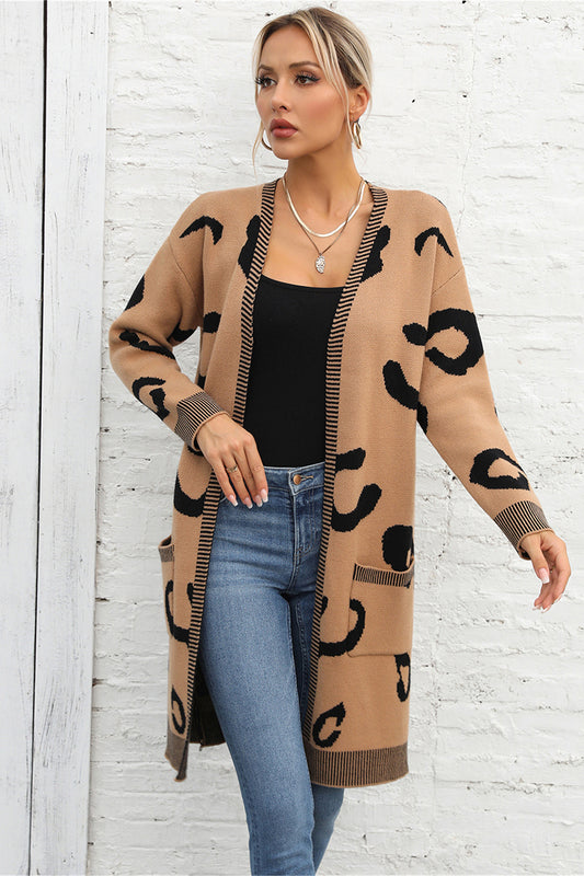 Printed Long Sleeve Cardigan with Pockets - Eclectage