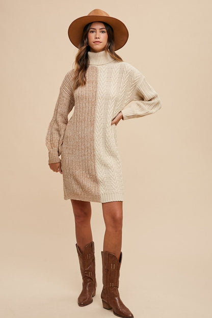 Color Block Turtleneck Sweater Dress