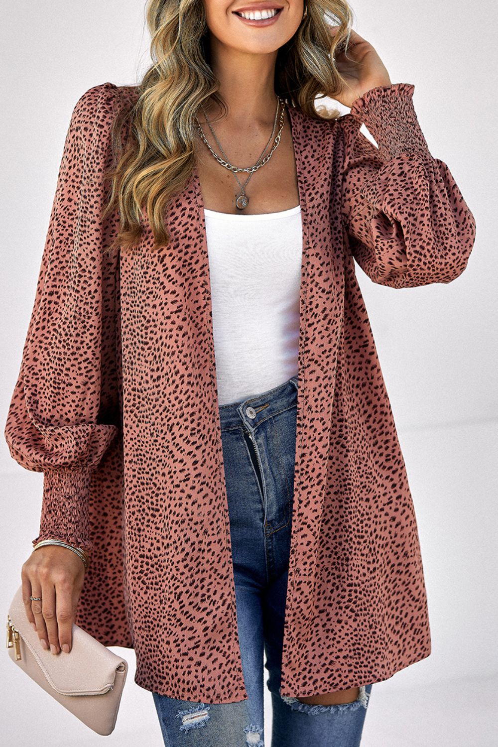 Leopard Print Balloon Sleeve Cardigan - Eclectage