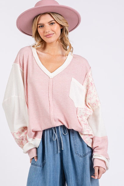 Pink Floral Waffle Knit Top - Eclectage