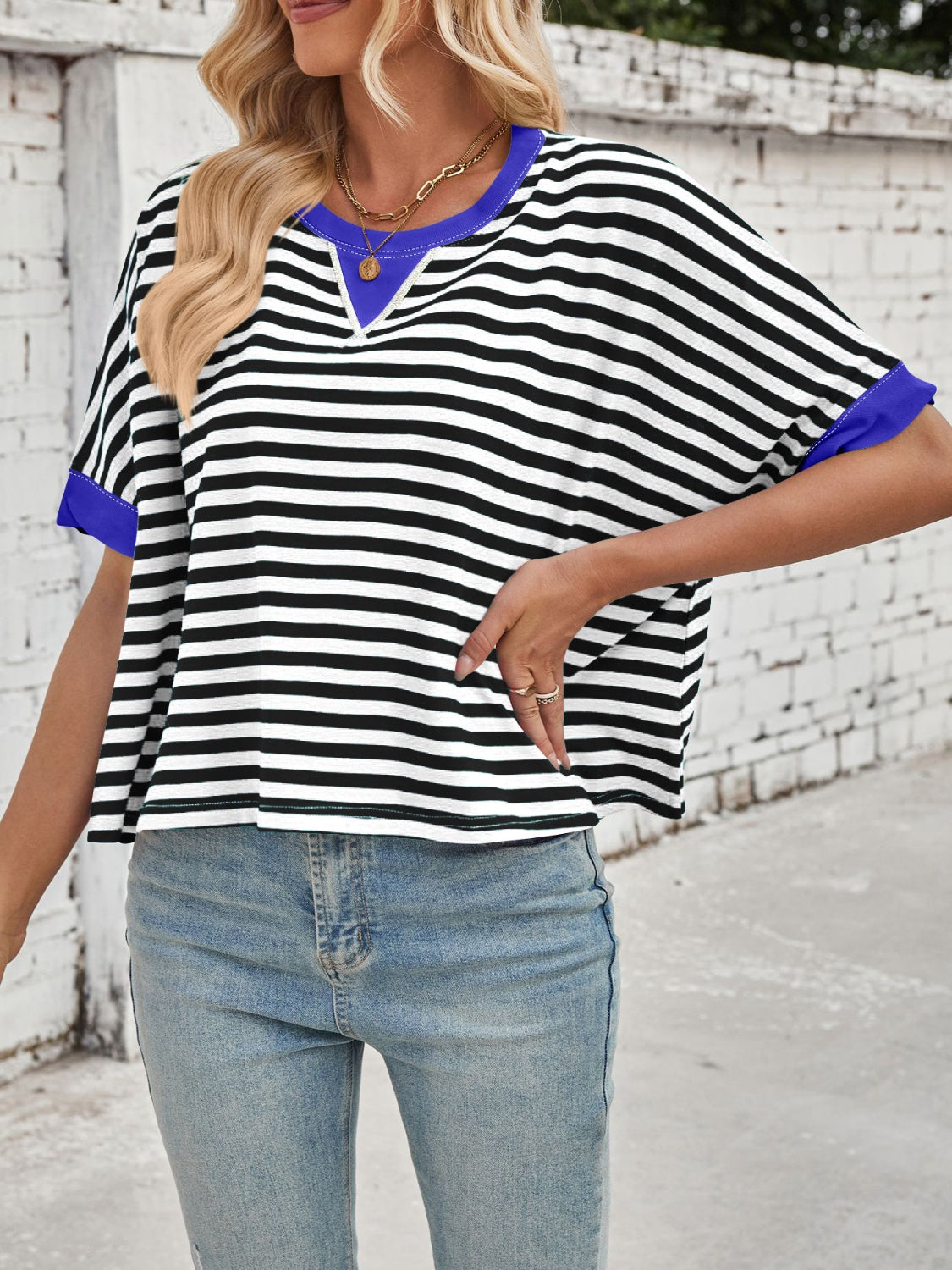 Lovelet Striped Round Neck Short Sleeve T-Shirt - Eclectage