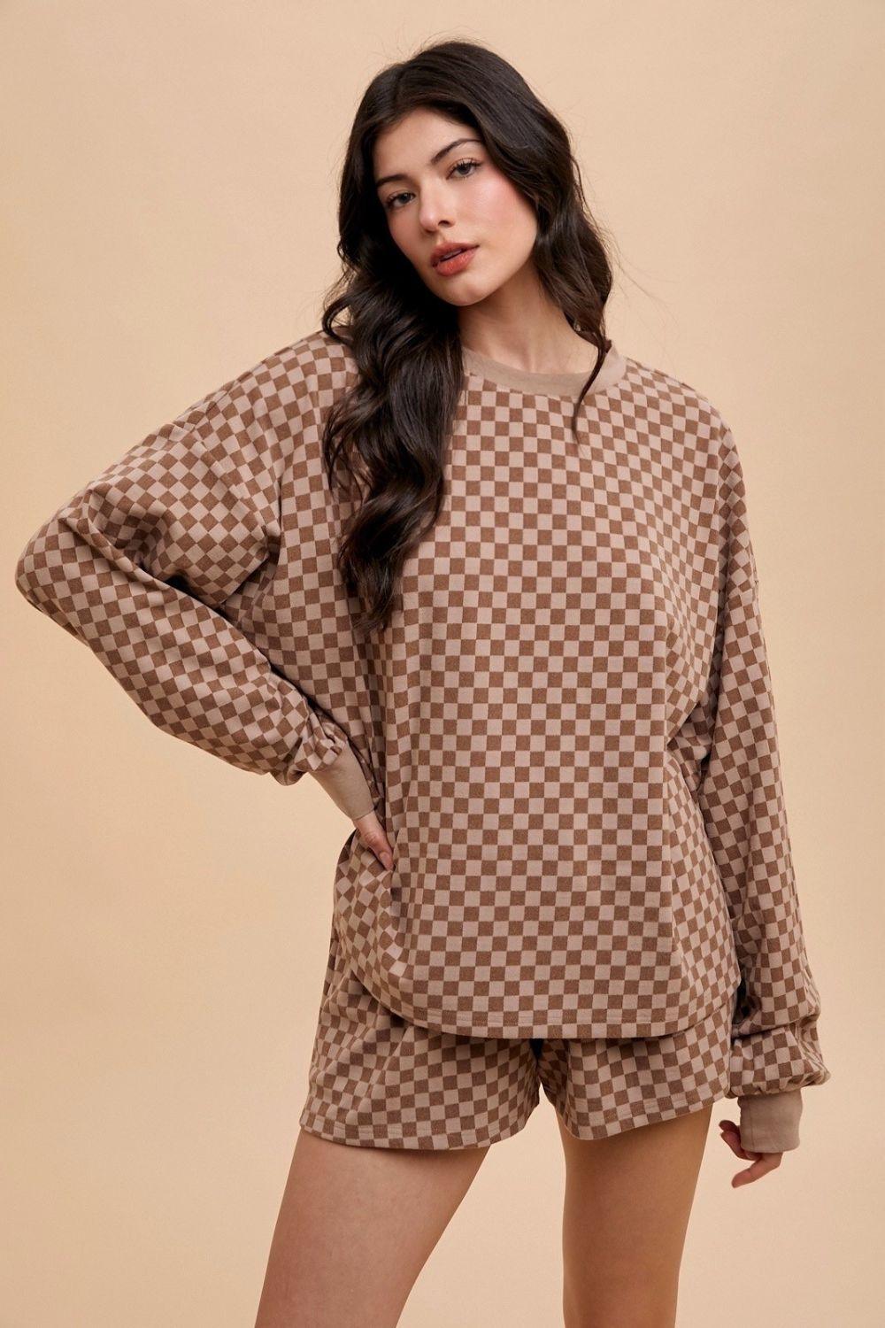 Checkered Mocha Top and Shorts Set - Eclectage