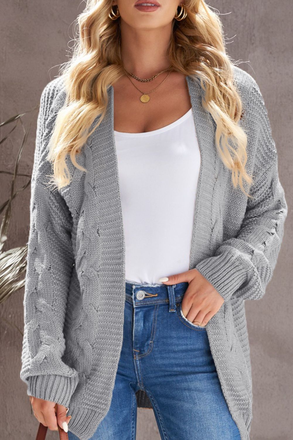 Cable-Knit Open Front Cardigan - Eclectage