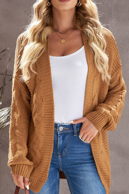 Cable-Knit Open Front Cardigan - Eclectage