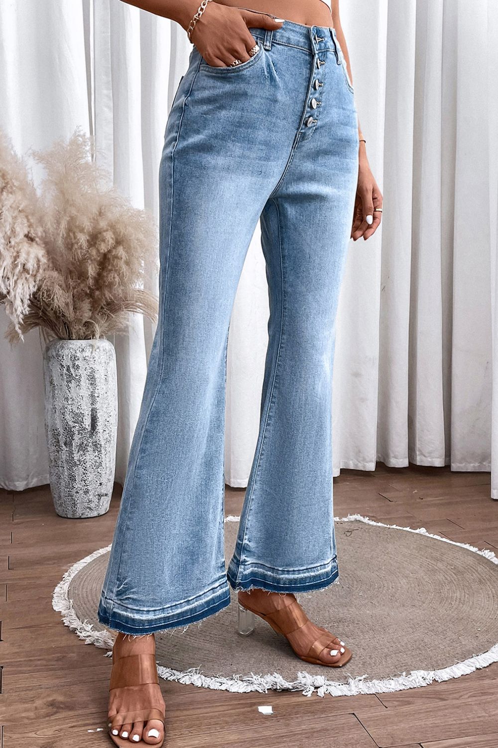 High Waist Button Fly Flared Jeans - Eclectage