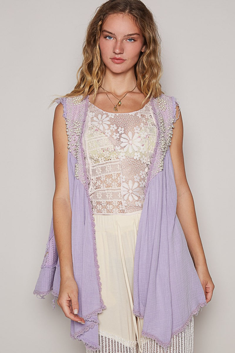 Lavender Pearls Sleeveless Cardigan - Eclectage