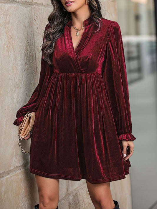 Ruched Surplice Long Sleeve Mini Dress