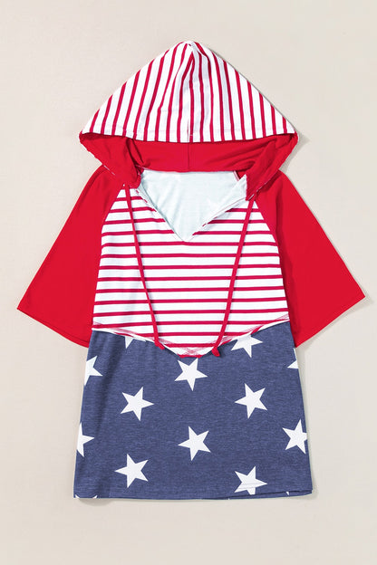 Stars and Stripes Print Drawstring Hoodie - Eclectage