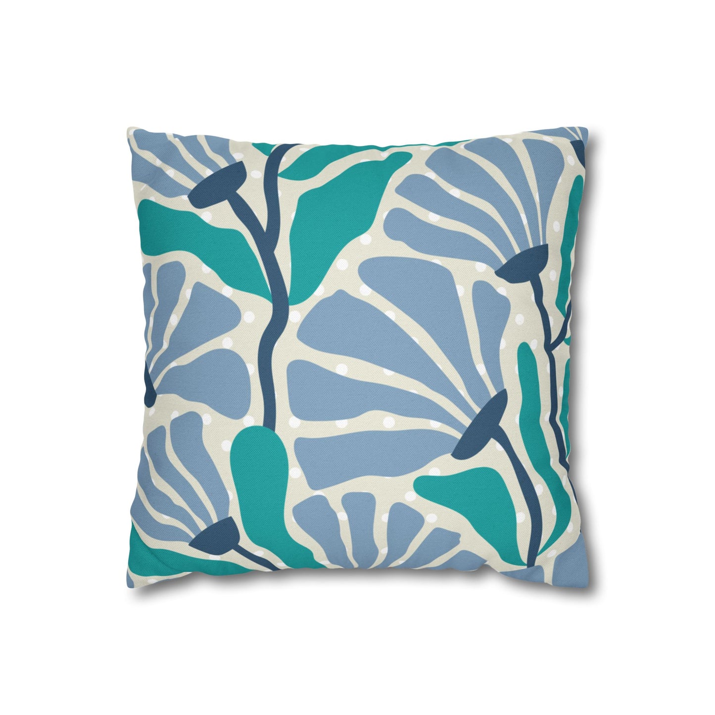 Blue Floral Dotted Pillow Cover