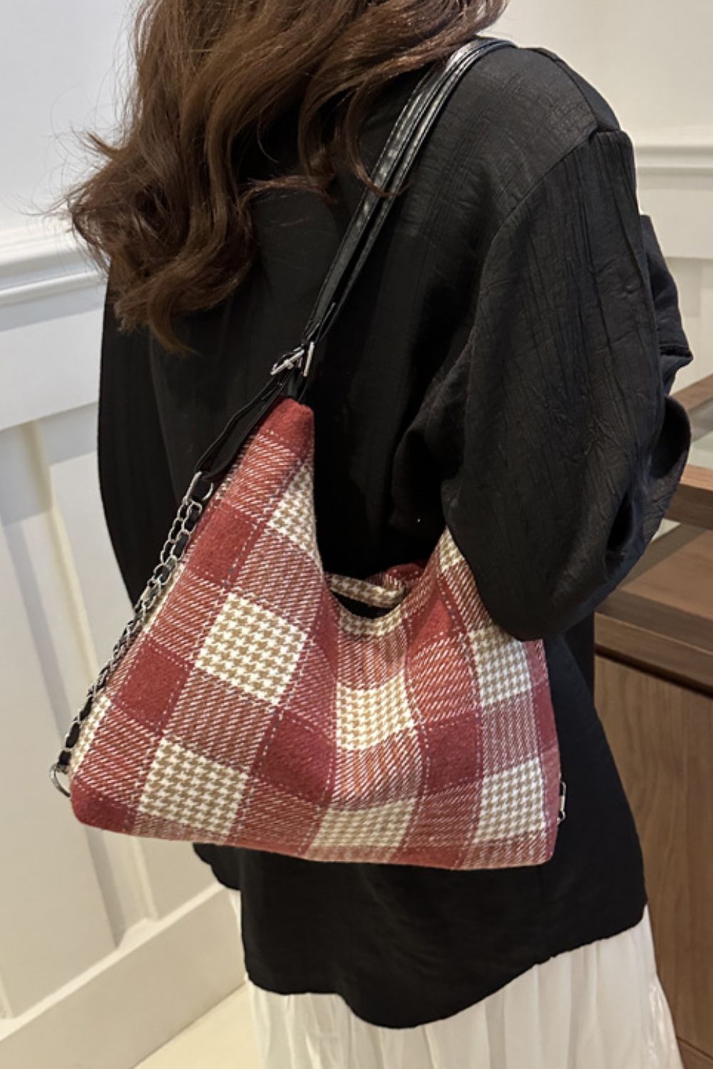 Plaid Adjustable Strap Shoulder Bag - Eclectage