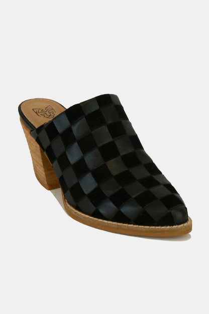 Woven Checkerboard Block Heel Mule Shoes - Eclectage