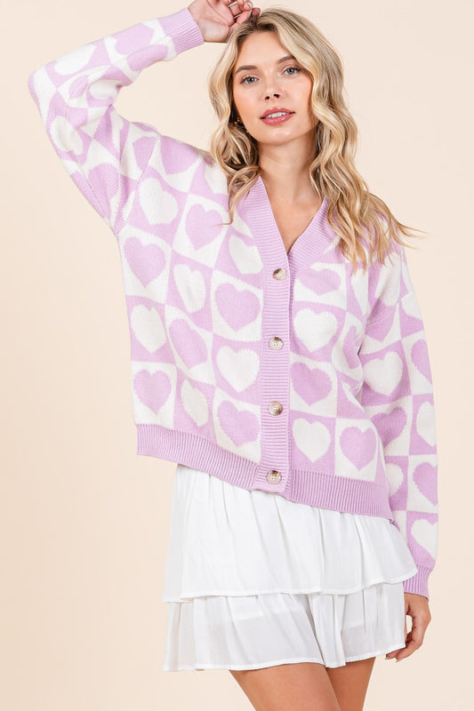 Liliac Checkered Heart Button Down Cardigan - Eclectage