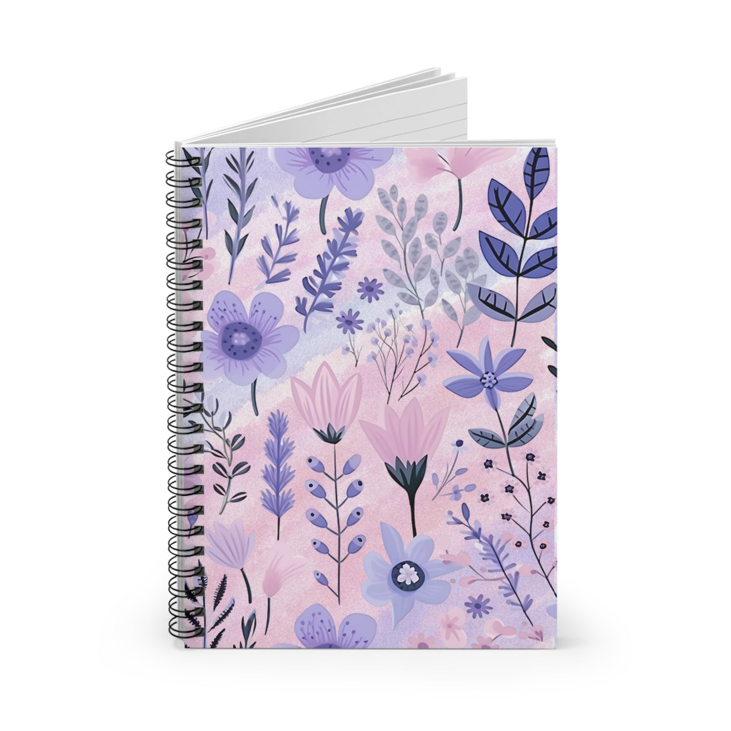 Watercolor Folk Floral Lined Spiral Notebook