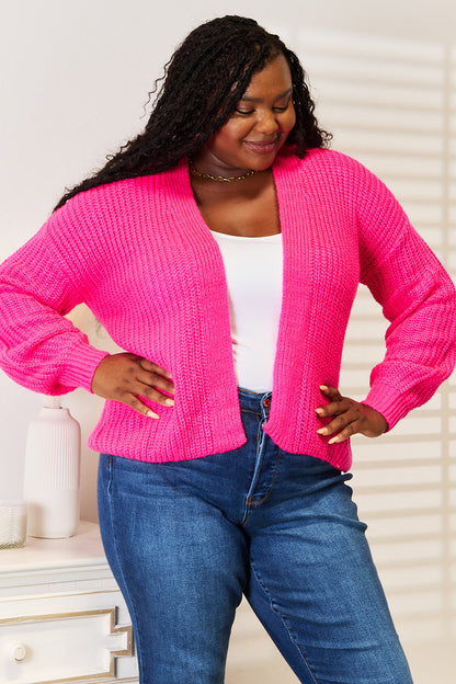 Rib-Knit Open Front Hot Pink Cardigan - Eclectage