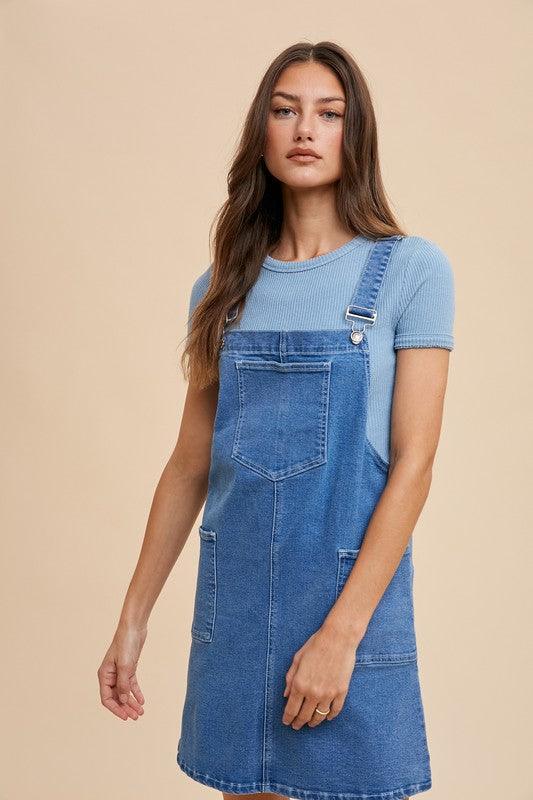 Denim Overall Dress with Pockets - Eclectage