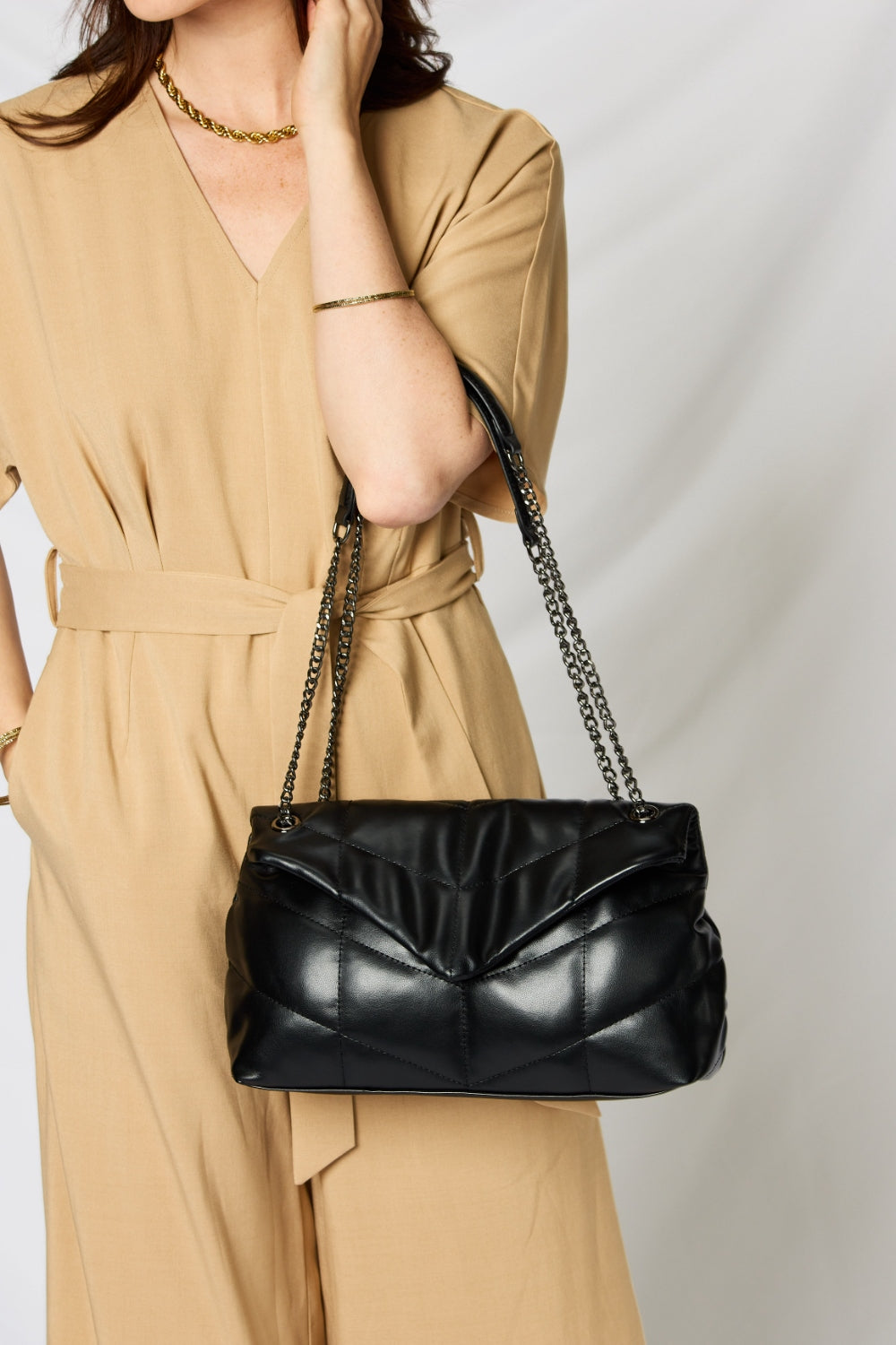 Faux Leather Chain Handbag - Eclectage