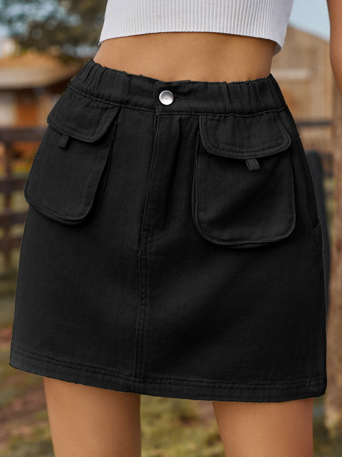 Elastic Waist Denim Mini Skirt