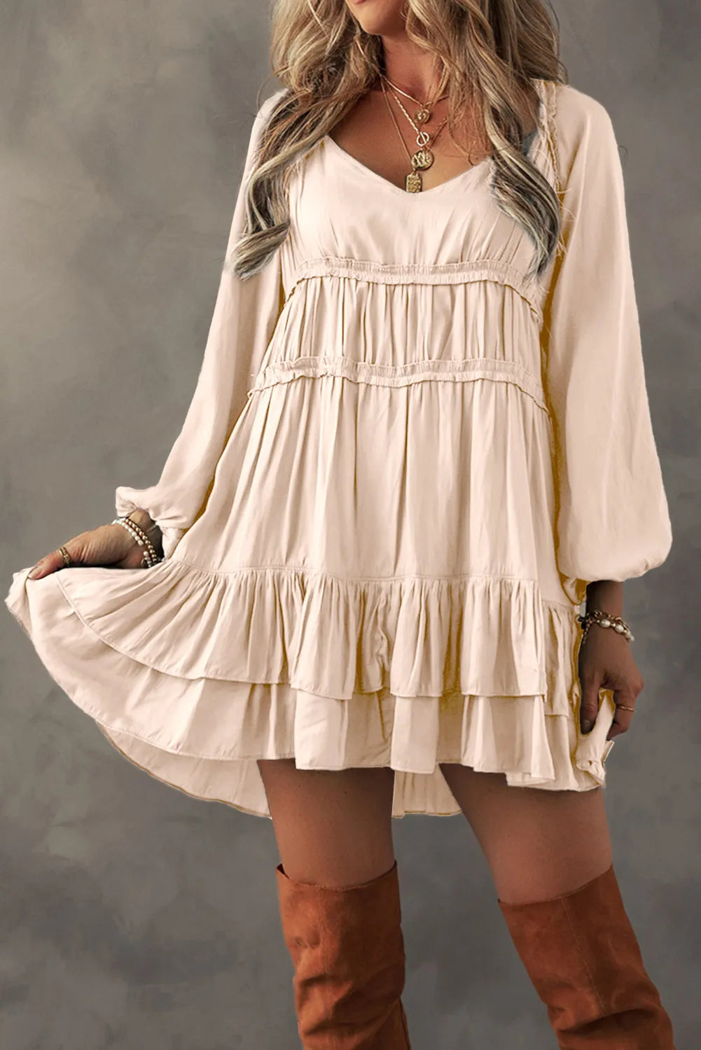 Eggshell Ruffled Mini Dress