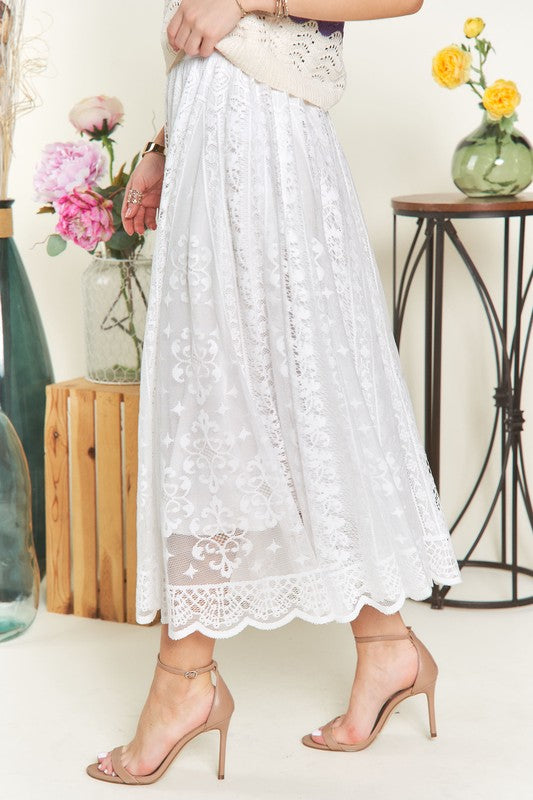 White Lace Midi Skirt - Eclectage