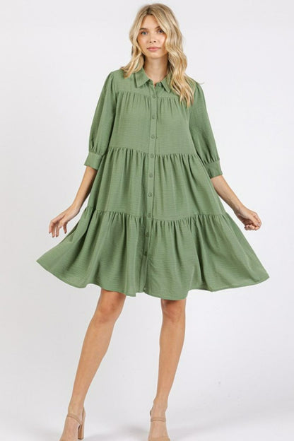 Sage Tiered Shirt Dress - Eclectage