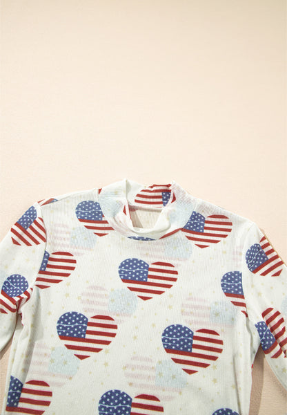 US Flag Heart Mock Neck Long Sleeve Bodysuit - Eclectage