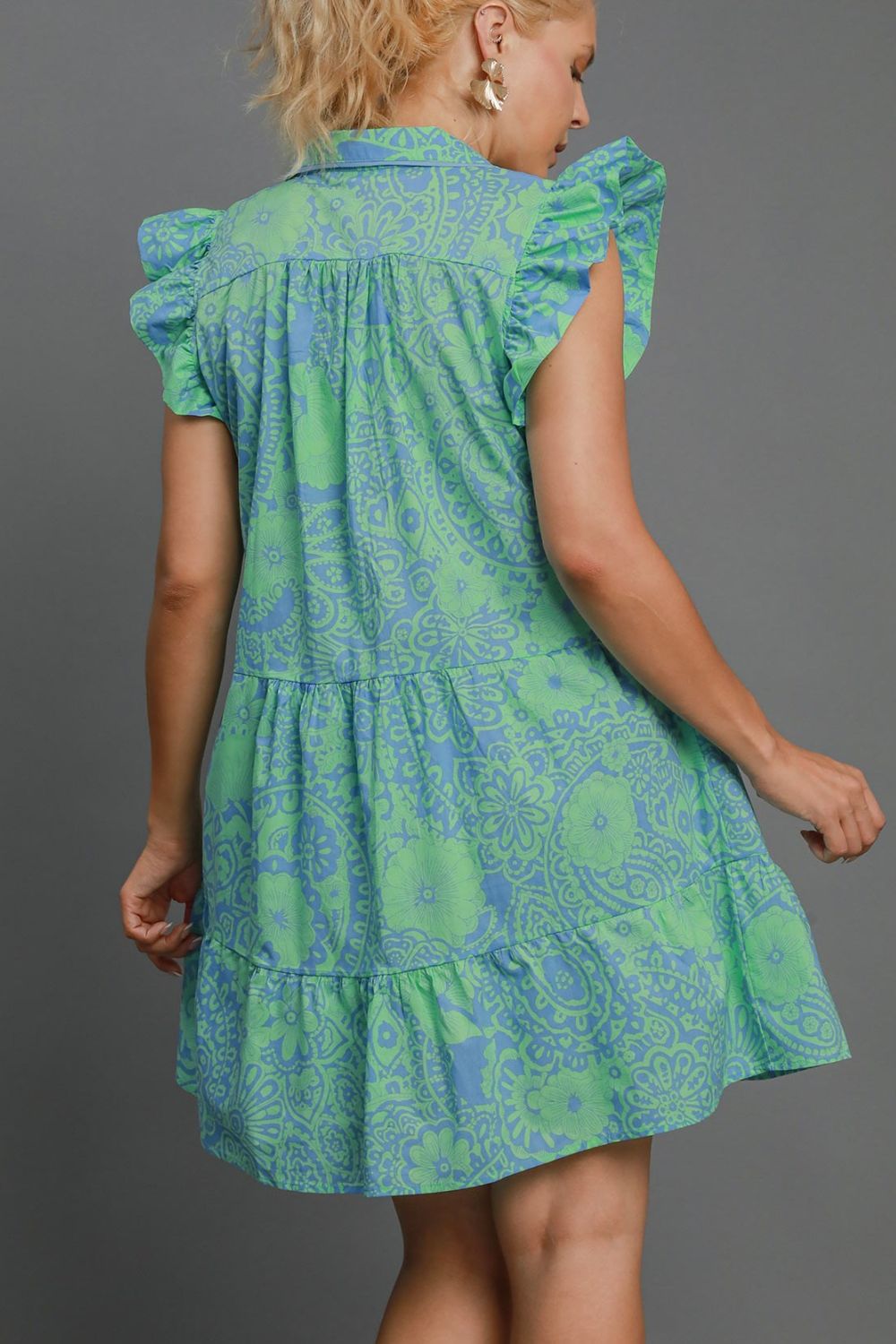 Gum Leaf Printed Ruffle Cap Sleeve Dress - Eclectage