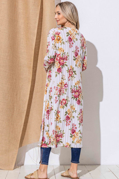 Floral Kimono Open Front Longline Cardigan - Eclectage