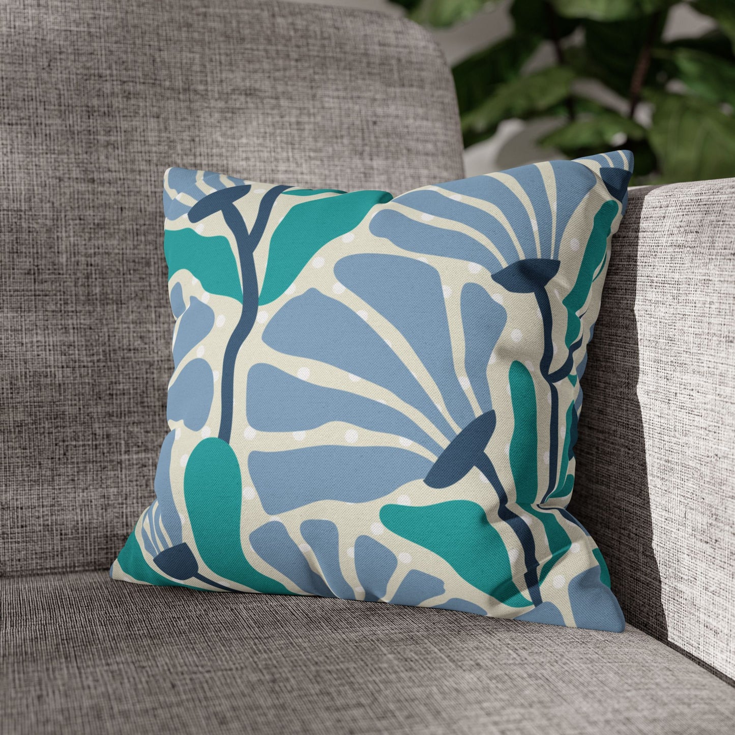Blue Floral Dotted Pillow Cover