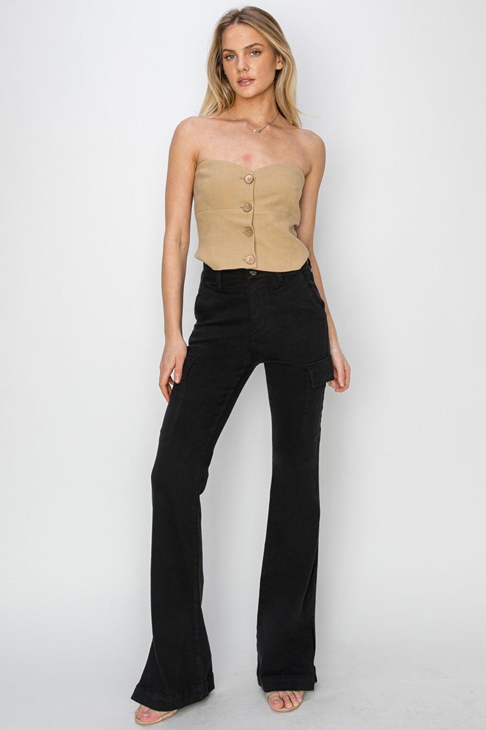 Black Side Slit Cargo Bootcut Jeans - Eclectage