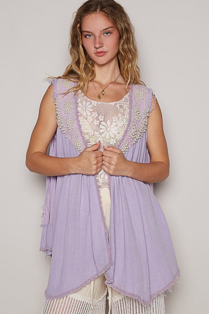 Lavender Pearls Sleeveless Cardigan - Eclectage