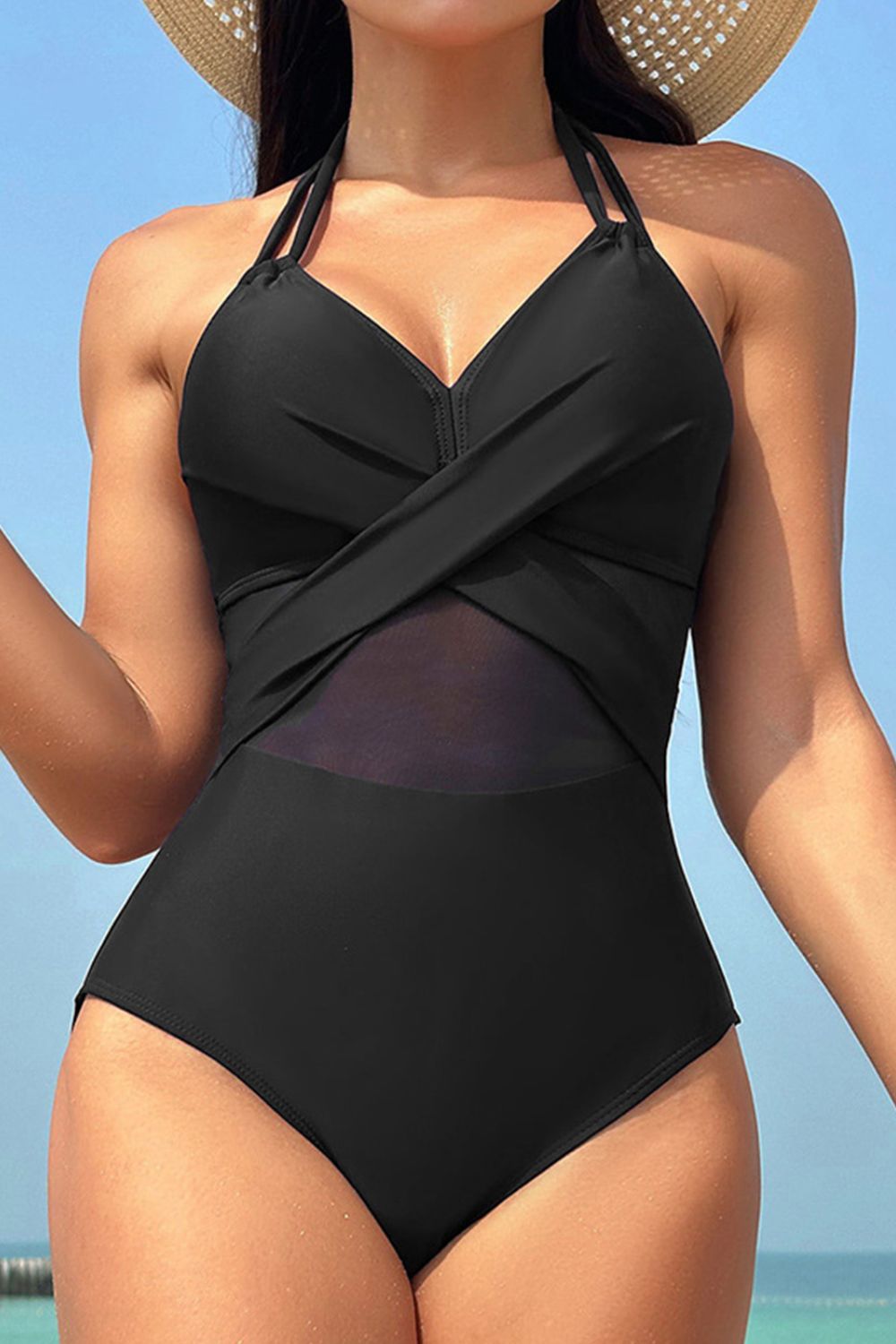 Crisscross Halter Neck One-Piece Swimwear - Eclectage